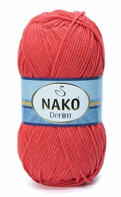 Пряжа NAKO Denim (Нако), красный коралл - 11583, 60% хлопок, 40% акрил, 5 мотков, 100 г, 200 м.