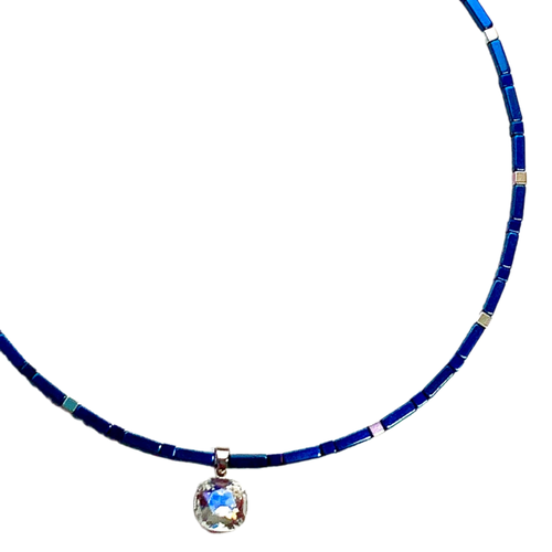 swarovski somnia ожерелье с синим авантюрином и голубо синими кристаллами Колье, гематит, кристаллы Swarovski, длина 44 см, серебряный, бесцветный