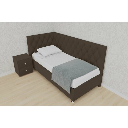Двуспальная кровать Версаль Угловая 140x200 основание металлическое с ламелями велюр коричневый ножки 13 см хром угол правый