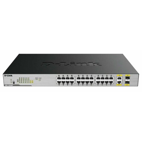 Коммутатор неуправляемый D-link DGS-1026MP/B1A 24xUTP 10/100/1000 PoE (370 Вт), 2xCombo100/1000Base-T/SFP, 19”