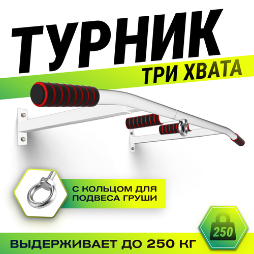 фото Турник настенный 3 хвата блин-да-гриф, белый