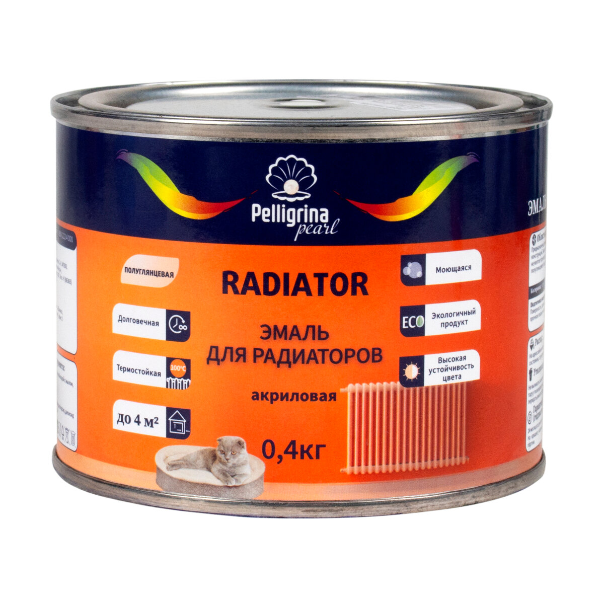 Эмаль для радиаторов Pelligrina Pearl акриловая полуглянцевая белая 04 кг