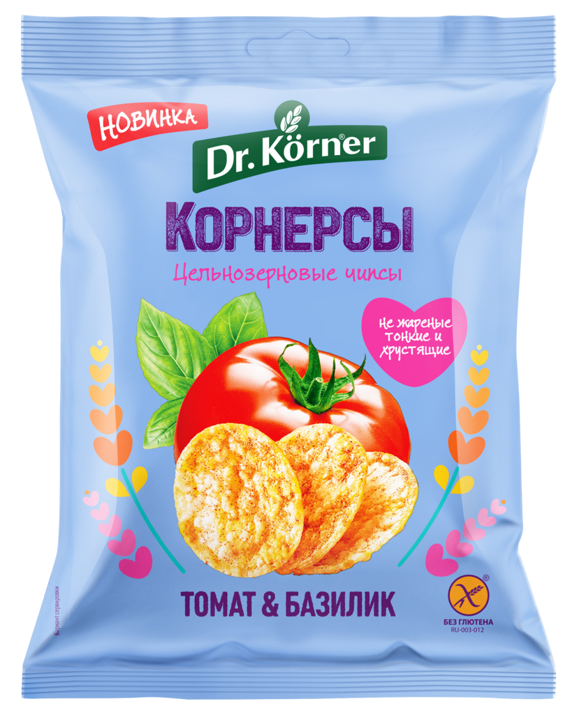 Чипсы рисово-кукурузные DR KORNER с томатом и базиликом, 50г