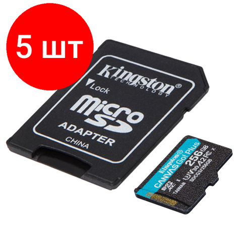 Комплект 5 штук, Карта памяти Kingston Canvas Go! Plus microSDXC UHS-I Cl10+ад (SDCG3/256Gb)