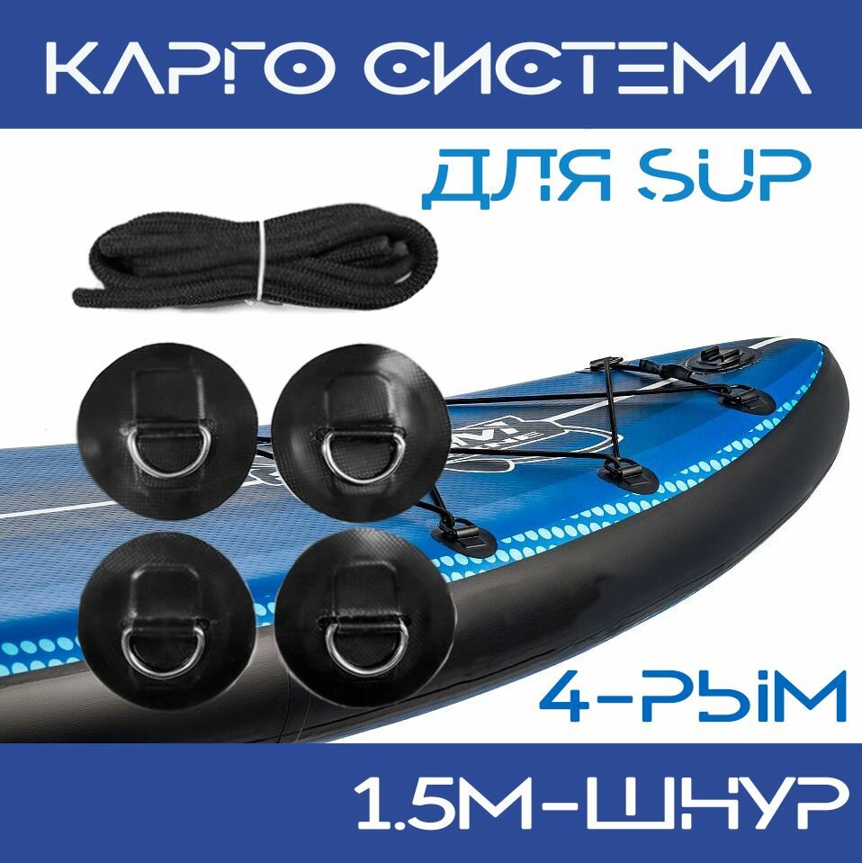 Карго система для SUP доски, 4-рым, 1.5м- эластичный шнур, термоусадка