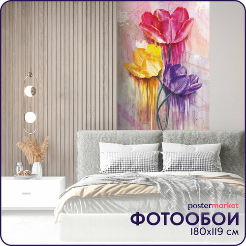 Фотообои бумажные Postermarket Яркие цветы акварель 119х180 см