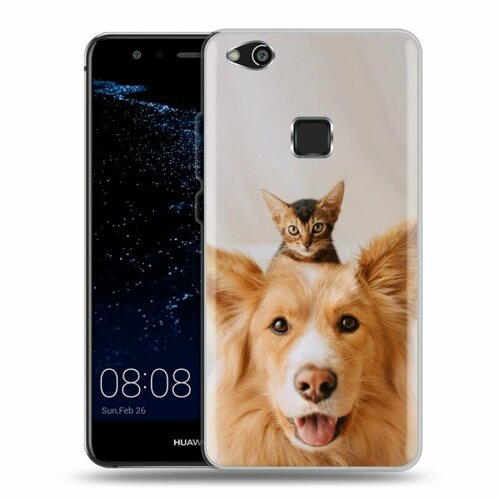 Дизайнерский силиконовый чехол для Huawei P10 Lite Собака и котенок