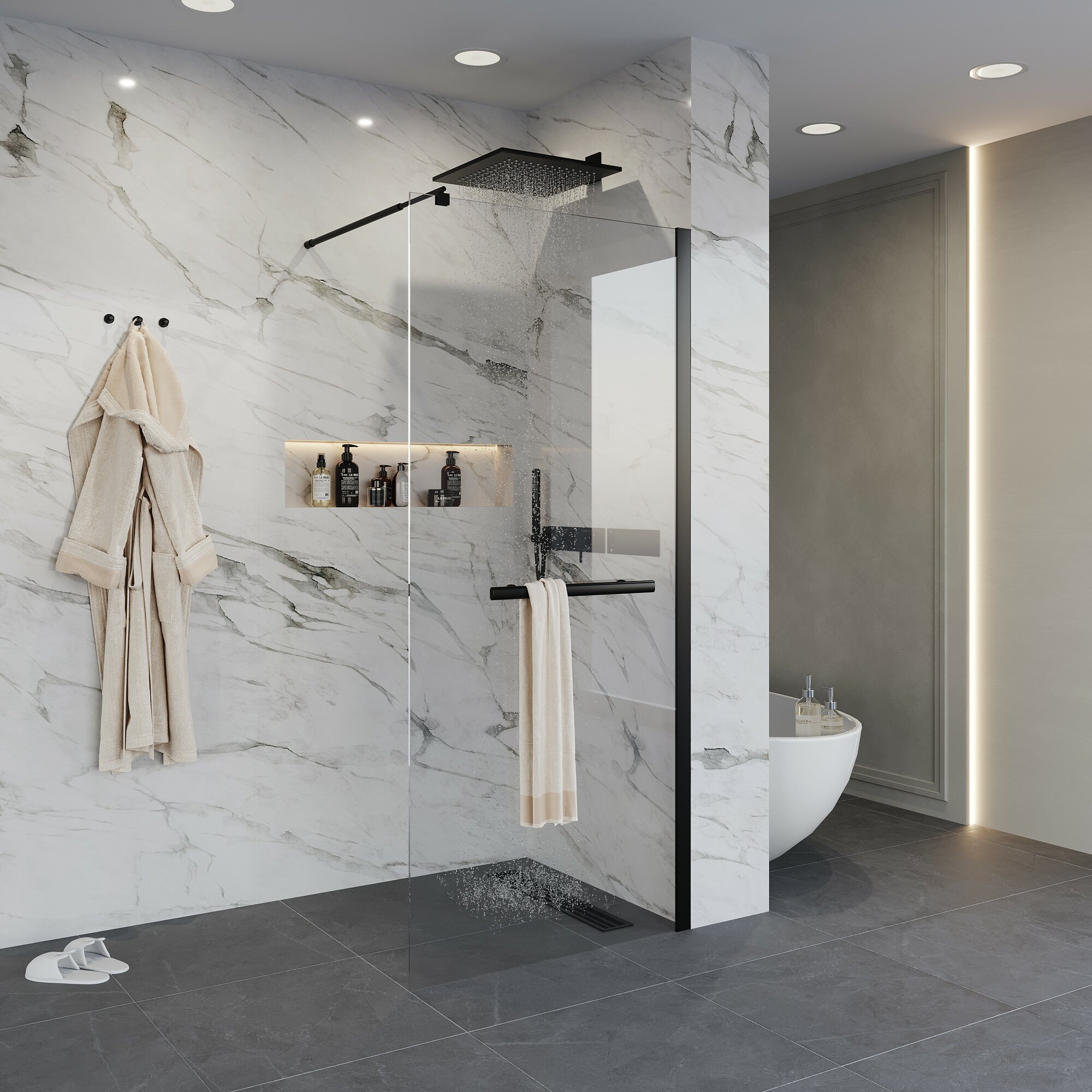 Душевая перегородка Niagara Nova NG-681-90ВLACK 90х195 профиль черный, стекло прозрачое