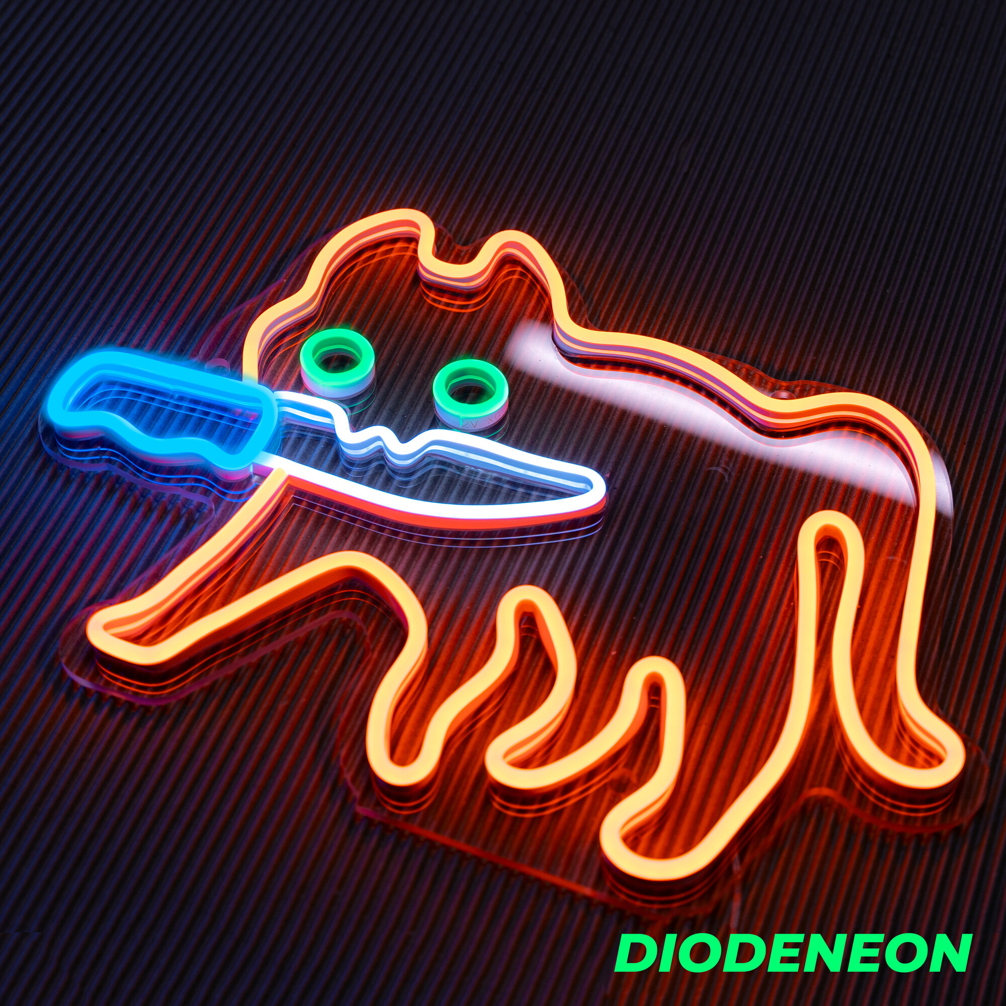 DIODENEON / Неоновый светильник - Кот с ножом мем 40х27 см, неоновая вывеска