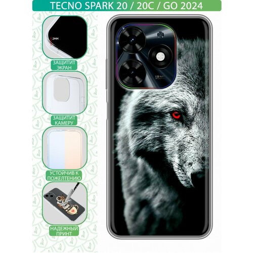 Дизайнерский силиконовый чехол для Текно Го 2024 / Спарк 20С Волк красные глаза дизайнерский силиконовый чехол для текно спарк 20с tecno spark 20c утенок с ножом