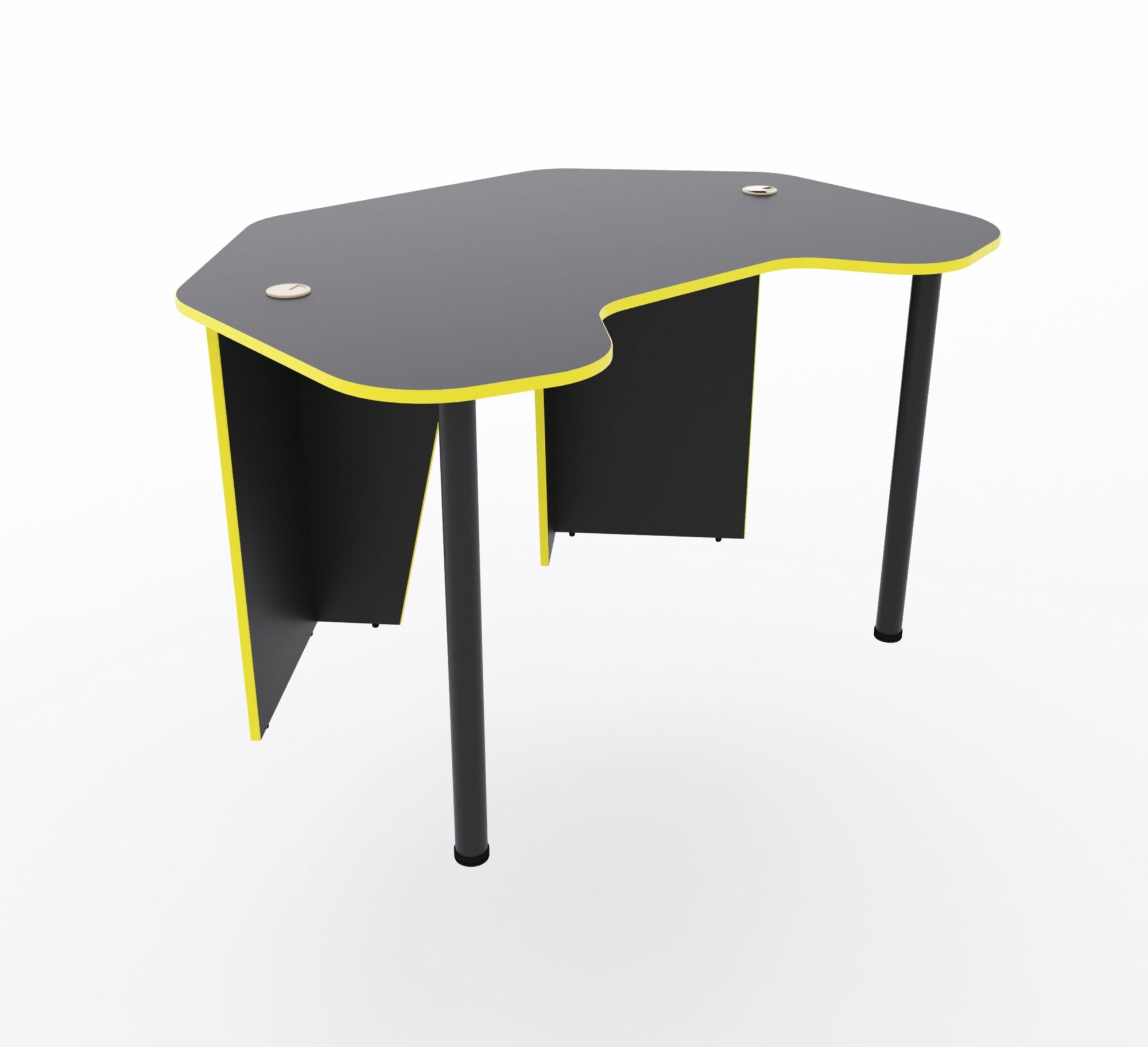 Угловой компьютерный стол "Угол" с полкой для монитора и тумбой, 120x87x75 см, чёрный с жёлтой кромкой