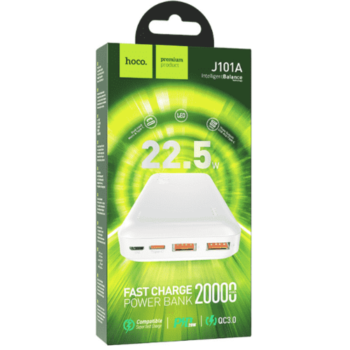 портативный аккумулятор hoco j101a astute 3a 20000 ма⋅ч черный Powerbank Hoco J101A 20000mAh 2USB/1USB-C 18W/20W белый