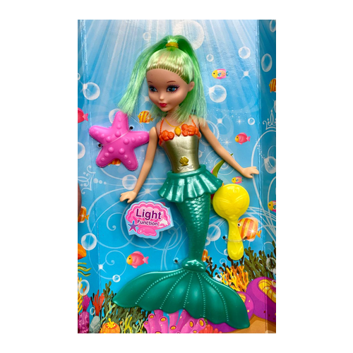 Кукла-русалка светящаяся с зелеными волосами 246₽