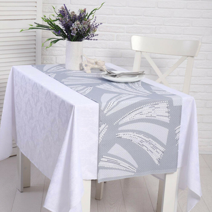 фото Скатерть - дорожка на стол Жемчуг 40х150см, рогожка, хлопок 100%