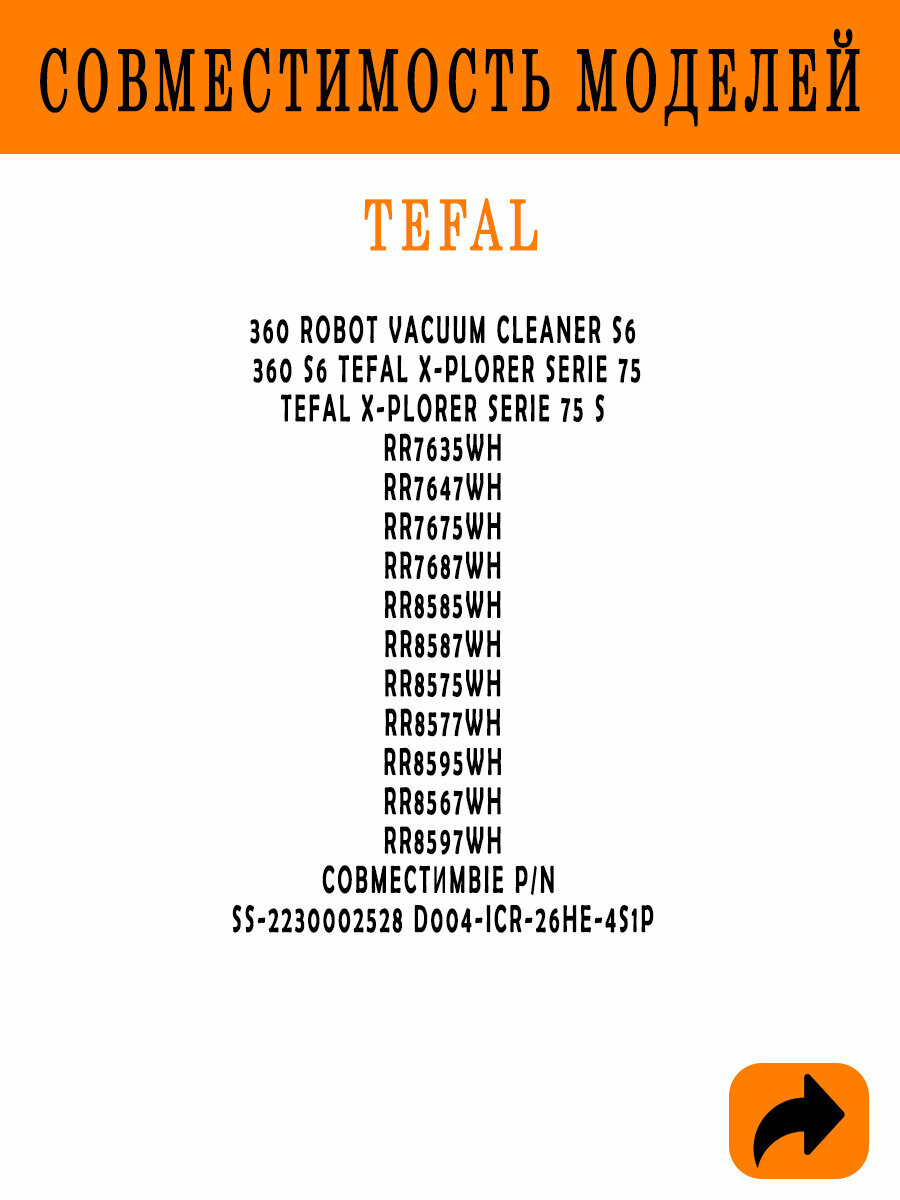 Аккумулятор для робота-пылесоса 360 Robot Vacuum Cleaner S6 / Tefal X-plorer Serie 75 (RG7675WH, RG7687WH) 2600mAh 14.8V (360 S6) — фото 1