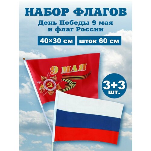 Флажки 9 Мая России 6 шт