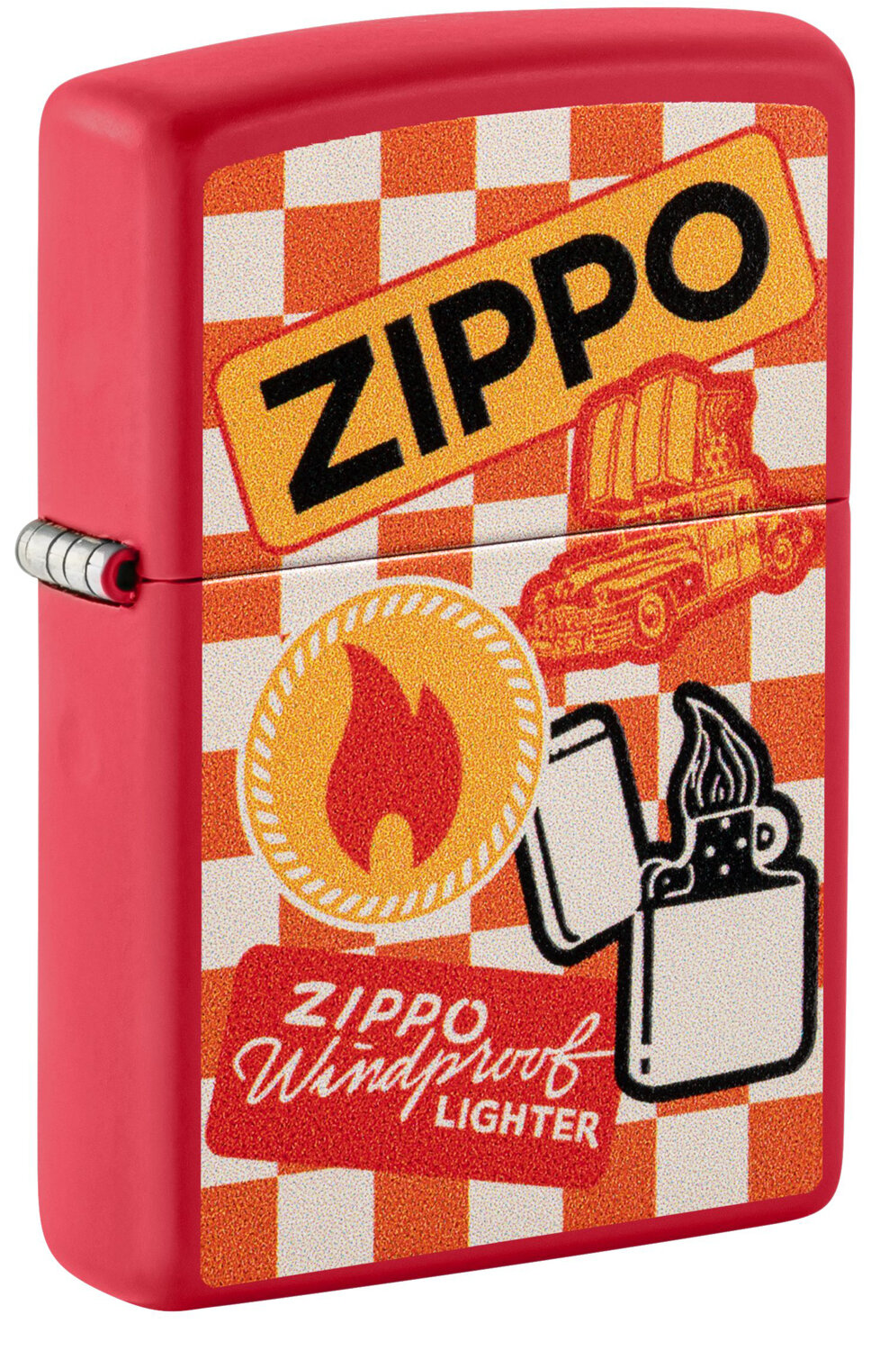 Оригинальная бензиновая зажигалка ZIPPO Retro Design с покрытием Red Matte, латунь/сталь, красная, матовая, 38x13x57 мм, не заправленная
