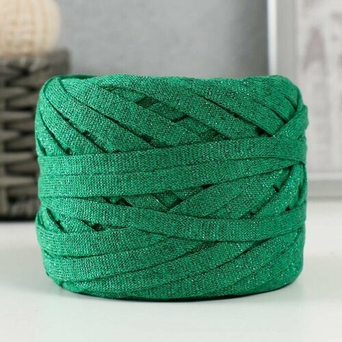 Трикотажная пряжа Риббон с люрексом 85м170 5 гр Нефрит люрекс Зеленый 1094₽