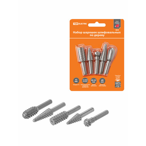 Набор шарошек шлифовальных рашпильных 6 мм L 40-55 мм по дереву 5 шт Рубин TDM 441₽