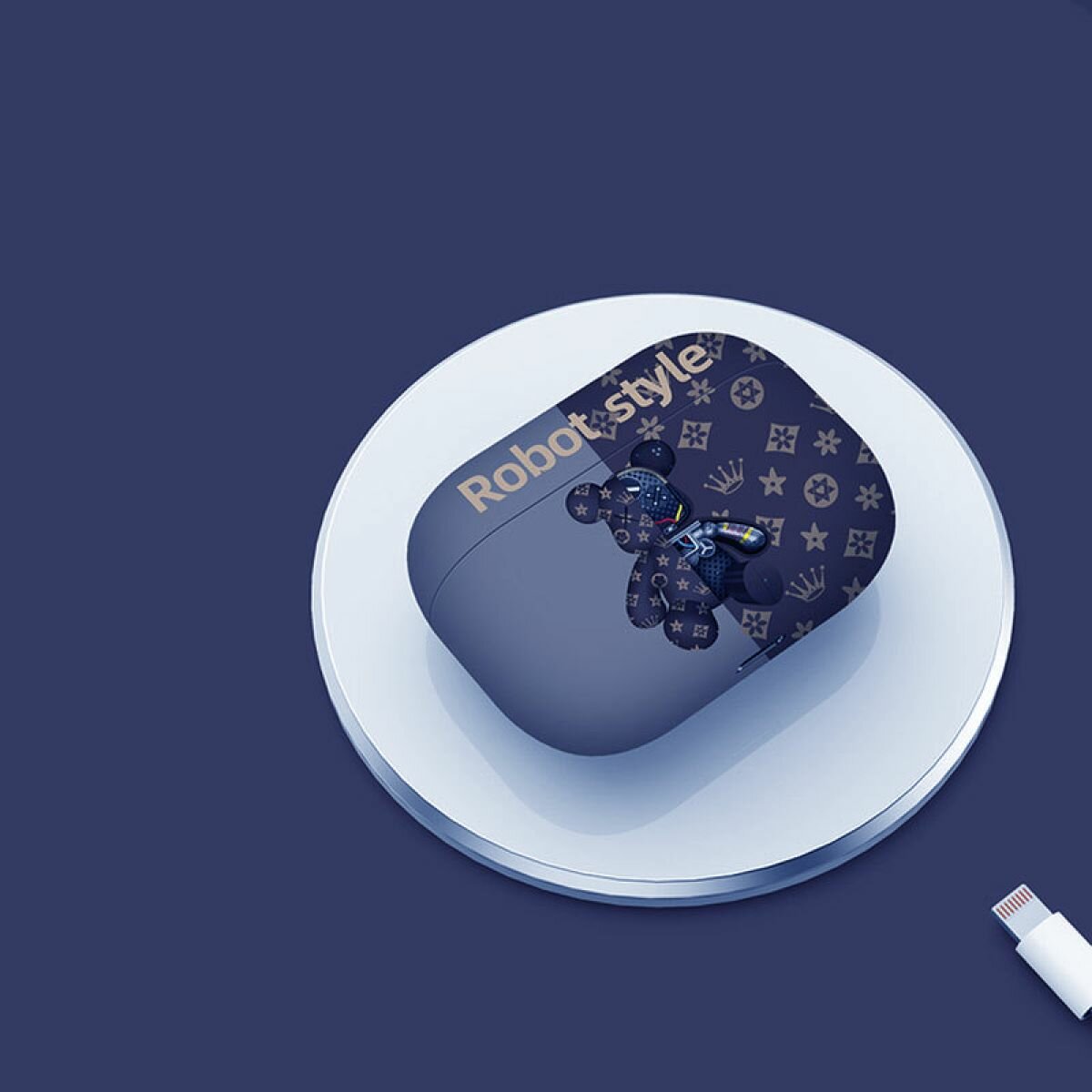 Чехол силиконовый для AirPods Pro 2 синий стильный дизайн мишек — фото 1