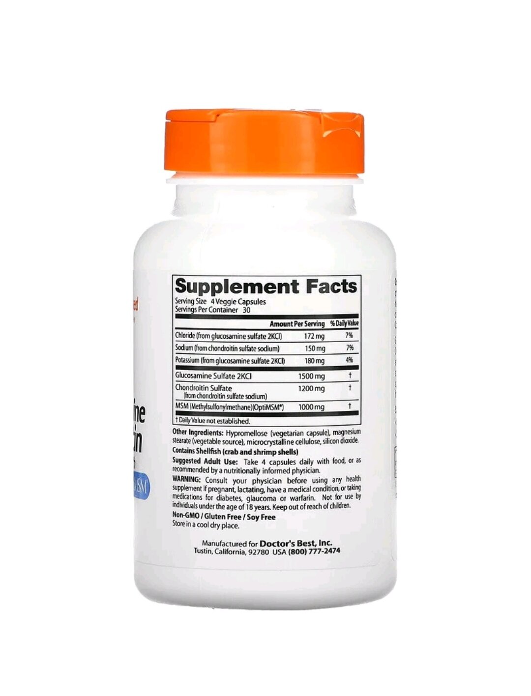 Картинки Doctor's Best Глюкозамин, Хондроитин, МСМ с OptiMSM, 120 капсул