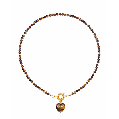фото Колье strekoza collection, тигровый глаз, длина 43 см, золотой, коричневый