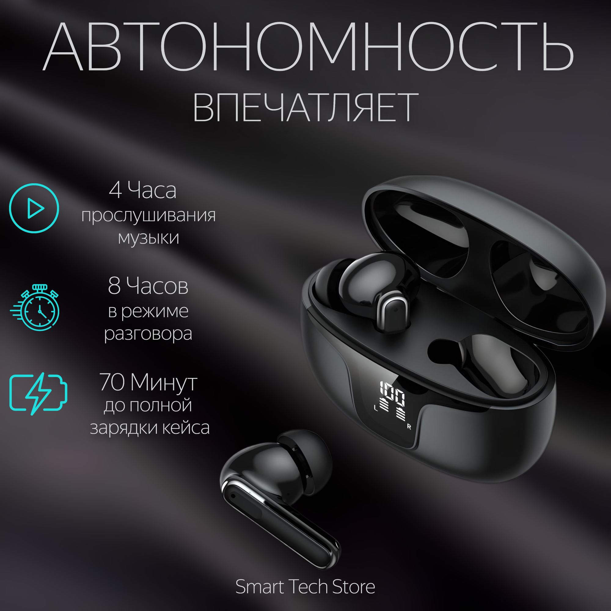 Наушники беспроводные Bluetooth v5.3 с шумоподавлением Smart Tech Store — фото 1