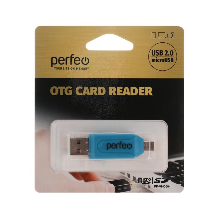 Картридер Perfeo Card Reader SD/MMC+Micro SD+MS+M2 + adapter with OTG (PF-VI-O004-blue)