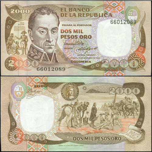 Банкнота. Колумбия 2000 песо оро. 17.12.1985 UNC. Кат. P.430c банкнота колумбия 2000 песо 2016 года
