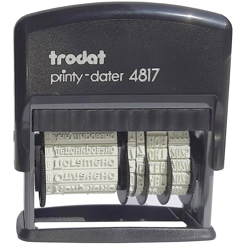 Датер автоматический ленточный Trodat 4817 (45х38мм 1 строка синий месяц буквенный 12 бух. терминов) (80701)