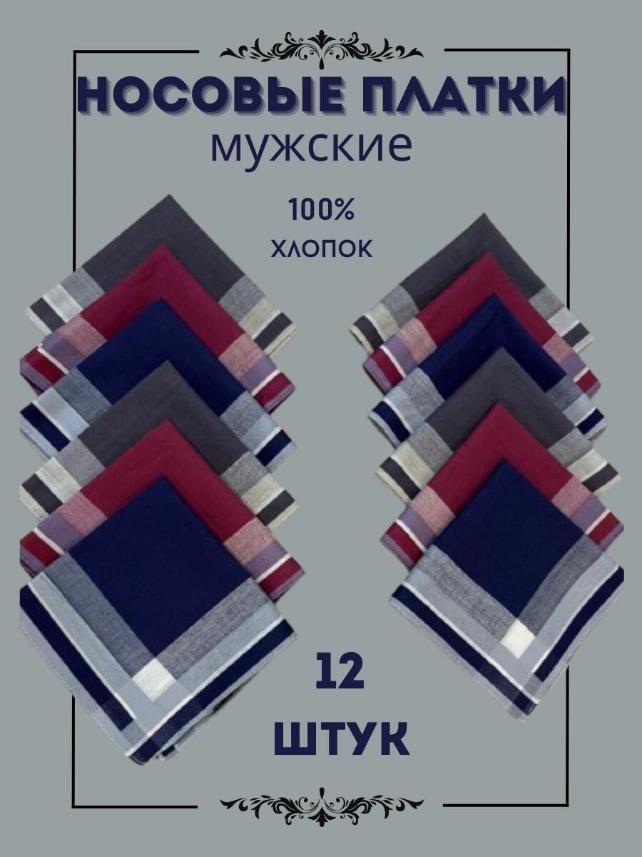 Носовые платки, комплект 12 штук, хлопок , размер 28/28