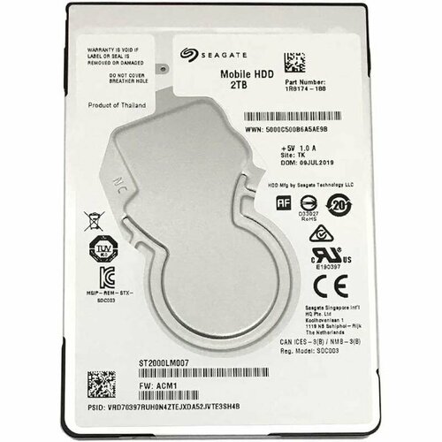 Жесткий диск/ HDD Seagate SATA 2Tb 2.5" Mobile 7mm 5400 RPM 128Mb 1 year warranty (replacement ST2000LM015, WD20SPZX)