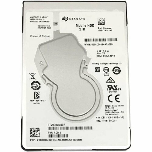 Жесткий диск HDD Seagate SATA 2Tb 25 Mobile 7mm 5400 RPM 128Mb 1 year warranty replacement ST2000LM015 WD20SPZX 10110₽