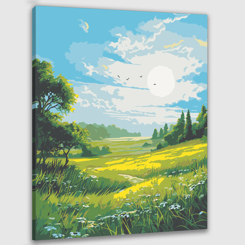 Картина по номерам 50х40 Пейзаж с полем и солнцем картина по номерам природа пейзаж с полем тюльпанов