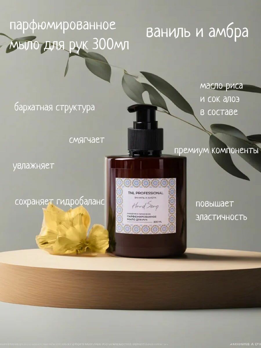 Жидкое мыло для рук Hand Soap, Ваниль и амбра, парфюмированное, TNL Professional, 300 мл