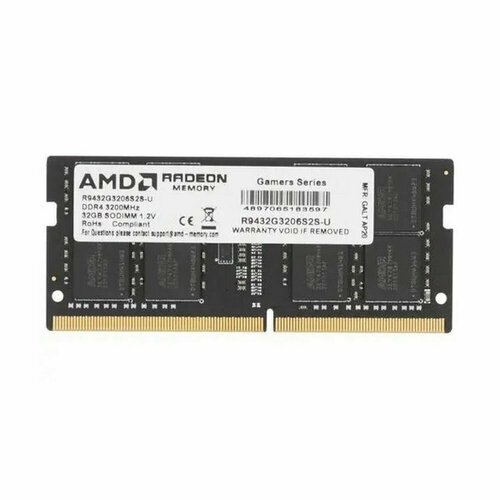 32GB AMD Radeon™ DDR4 3200 SO DIMM R9 Gamer Series Gaming Memory R9432G3206S2S-UO Non-ECC, CL16 R9432G3206S2S-UO 1.2V, Bulk/Tray оперативная память amd 32 gb dimm ddr4 3200 mhz r9 gamers series black gaming r9s432g3206u2s