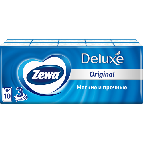 Платочки бумажные носовые Zewa Deluxe 3 слоя 10*10шт