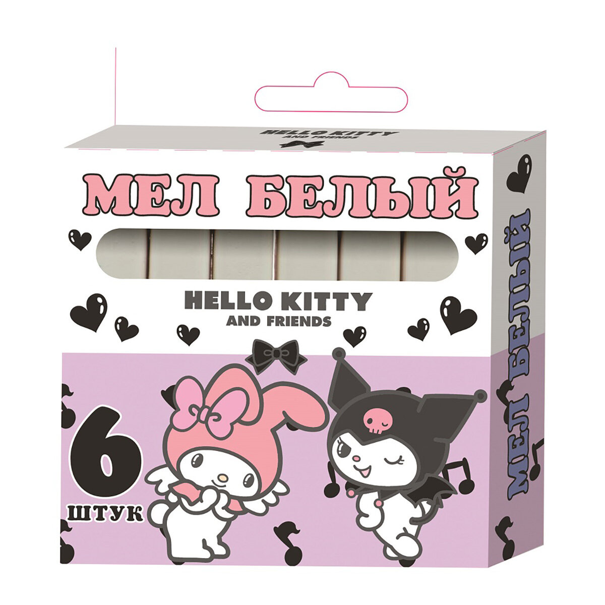 "Centrum" Мелки белые 6 цв. , 6 шт Kuromi+My Melody 72004