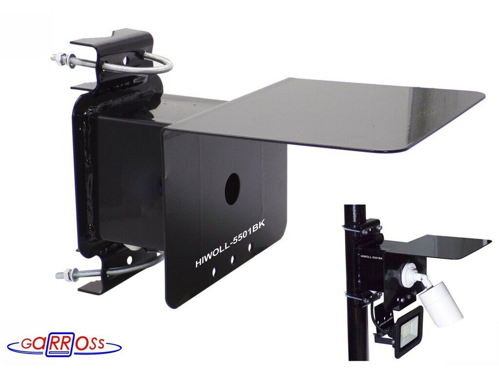 Кронштейн для видеокамеры "HIWOLL-5501BK" чёрный со стальным гермобоксом и креплением на мачту с козырьком