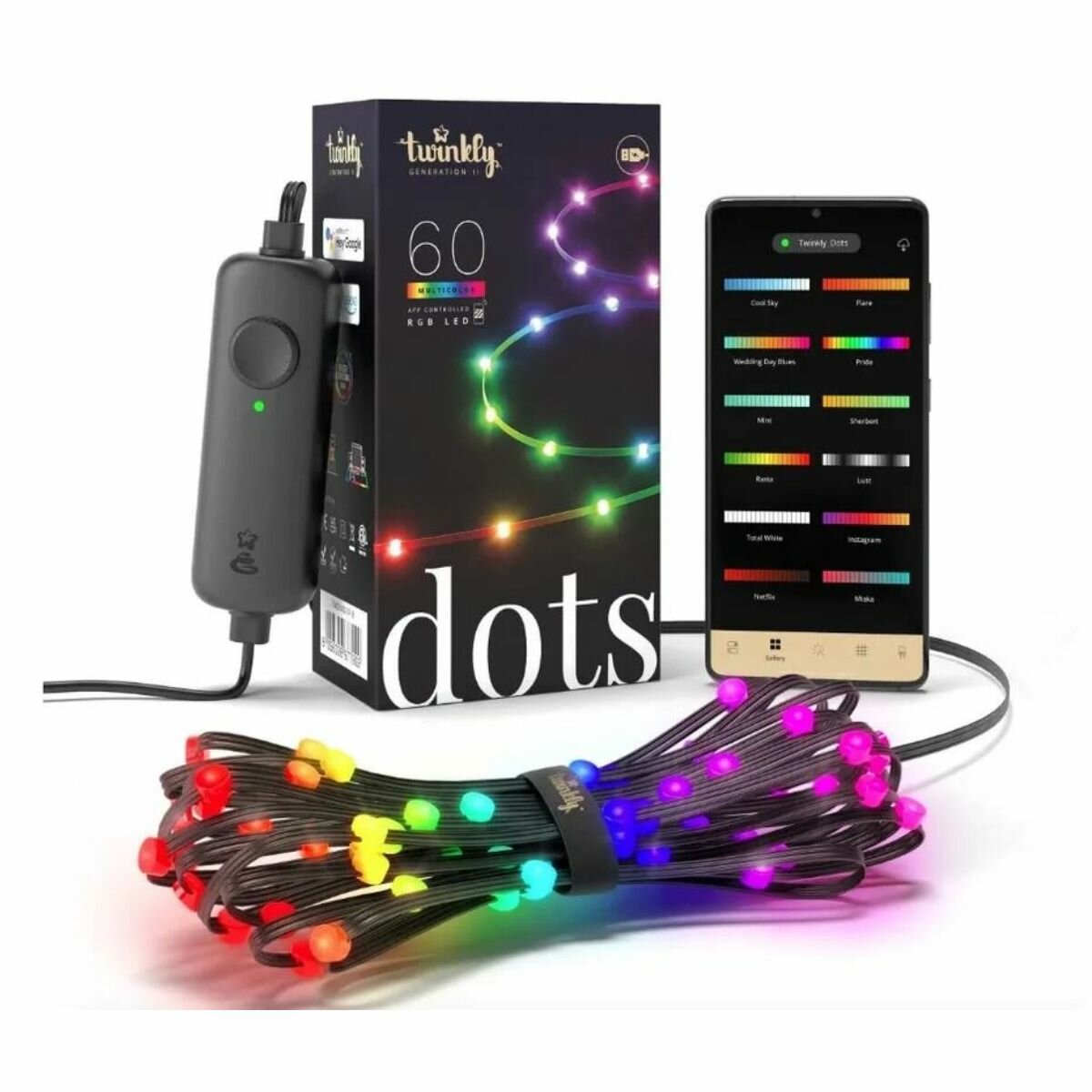 Программируемая светодиодная лента 3м - Twinkly Dots - 60 шт. RGB + BT + Wi-Fi ( TWD060STP-B )