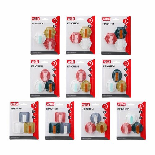 VETTA Крючки самоклеящиеся круглые 3шт 4 дизайна 10 штук 1370₽