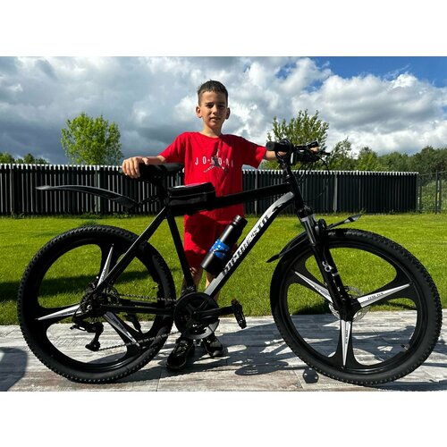 Велосипед горный RICHIESTO 26 колёса Литые диски ТРИ луча Взрослый Подростковый Спортивный черный с серебром 26900₽