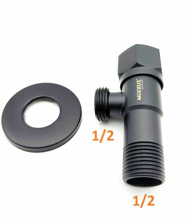 Кран угловой чёрного цвета с отражателем Mixxus 1/2-1/2 НР VAL BLACK из нержавеющей стали