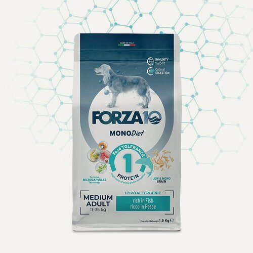 Изображение товара Корм сухой Forza10 "Diet" для взрослых собак средних пород, с океанической рыбой с микрокапсулами, 1,5 кг