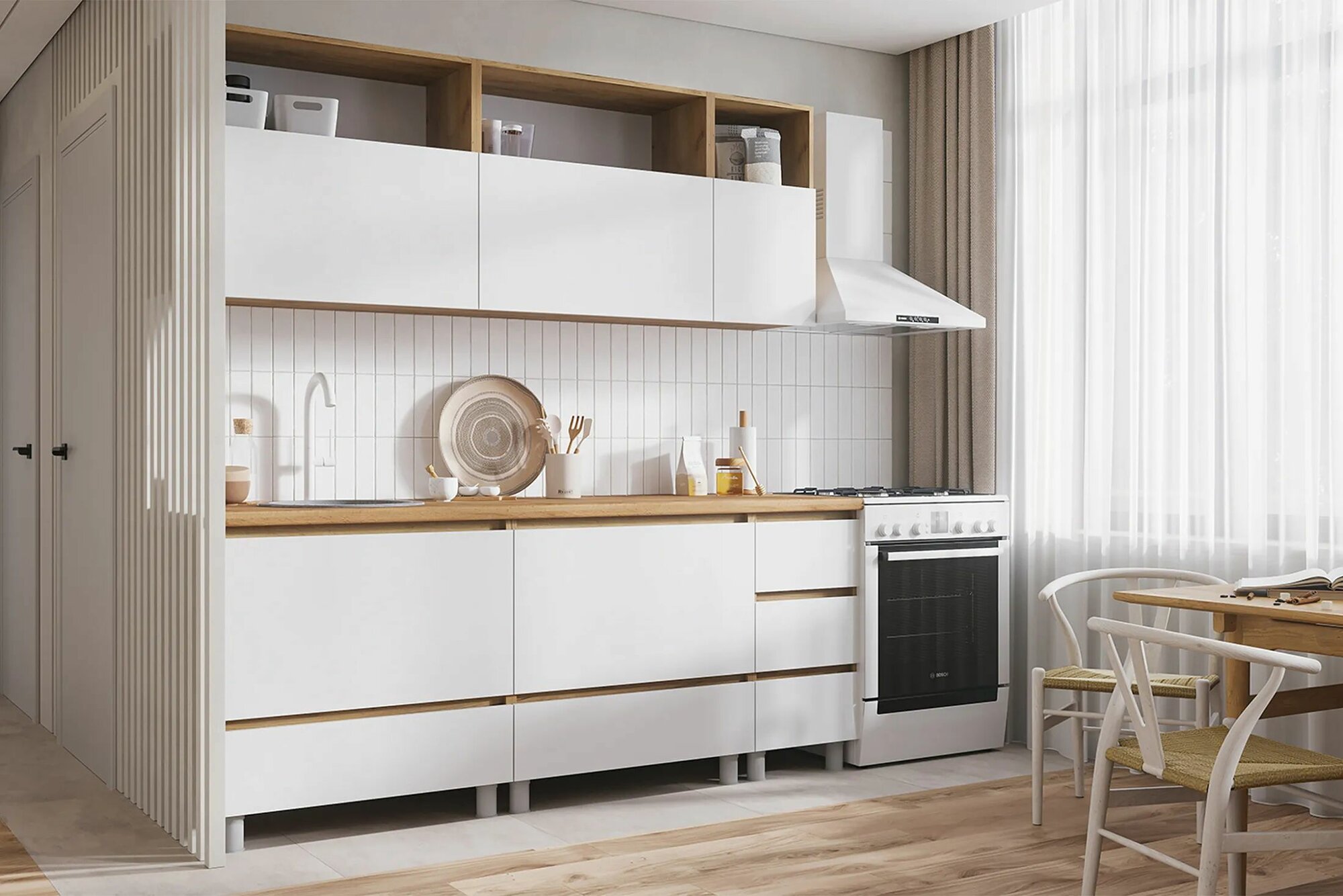 Кухня Интер 2.0 м белый/дуб крафт золото