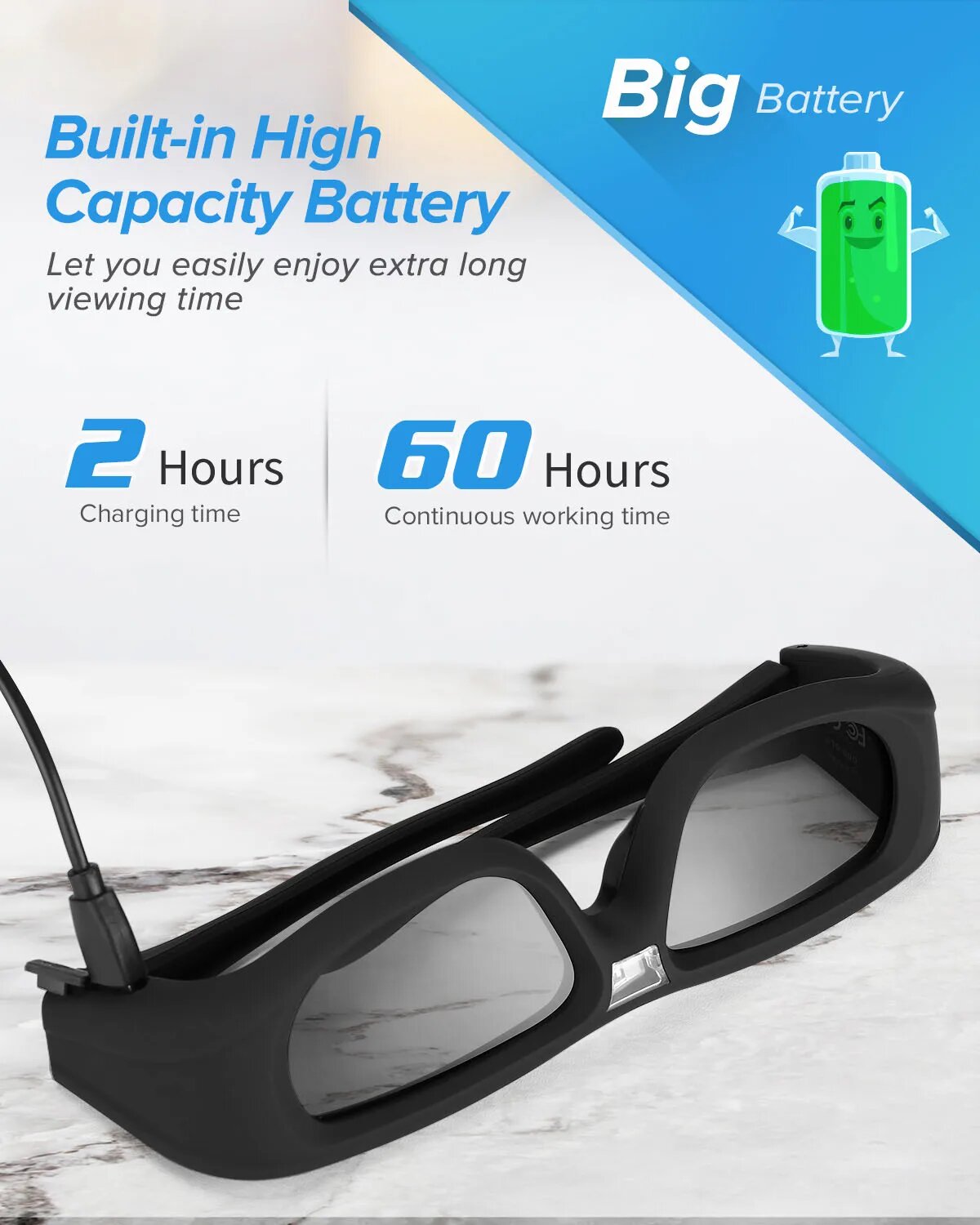 3D очки, DLP, активный затвор, 96-144 Гц, для Optoma, Acer, Home, ViewSonic — фото 1