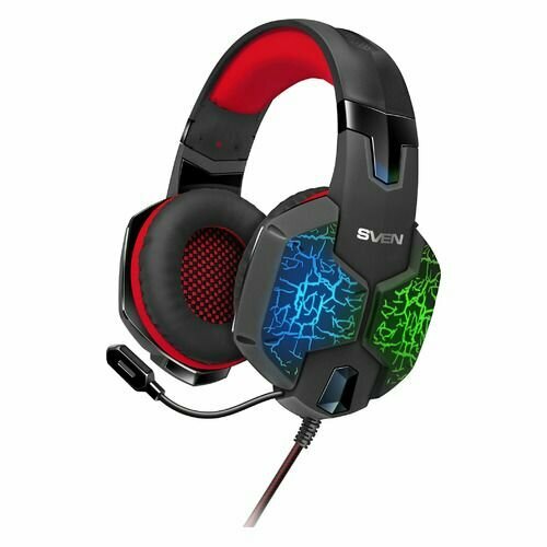 Гарнитура игровая Sven AP-U988MV, для компьютера, мониторные, проводные, черный / красный