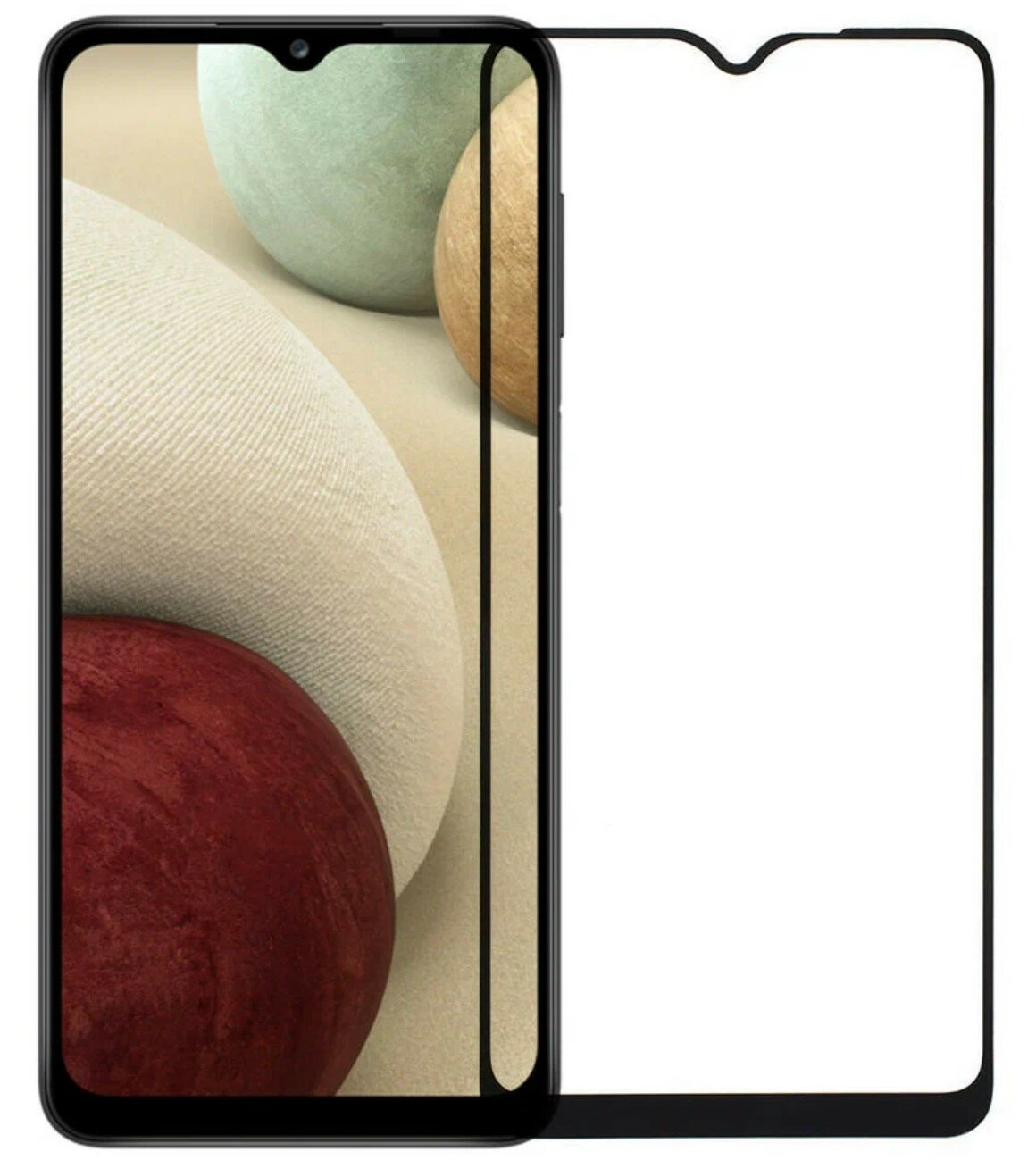 Защитное стекло "Премиум" для Samsung A125F / A022G / M127F ( A12 / A02 / M12 ) Черное, Салфетки в комплекте