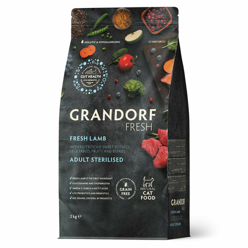 Беззерновой корм для стерилизованных ​кошек​​ GRANDORF Fresh STERILISED​​​​​​​, ягненок с бататом 2 кг