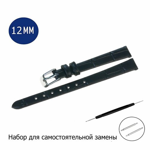 Ремешок AXIVER фактура под рептилию диаметр шпильки 15 мм размер 12мм черный 999₽